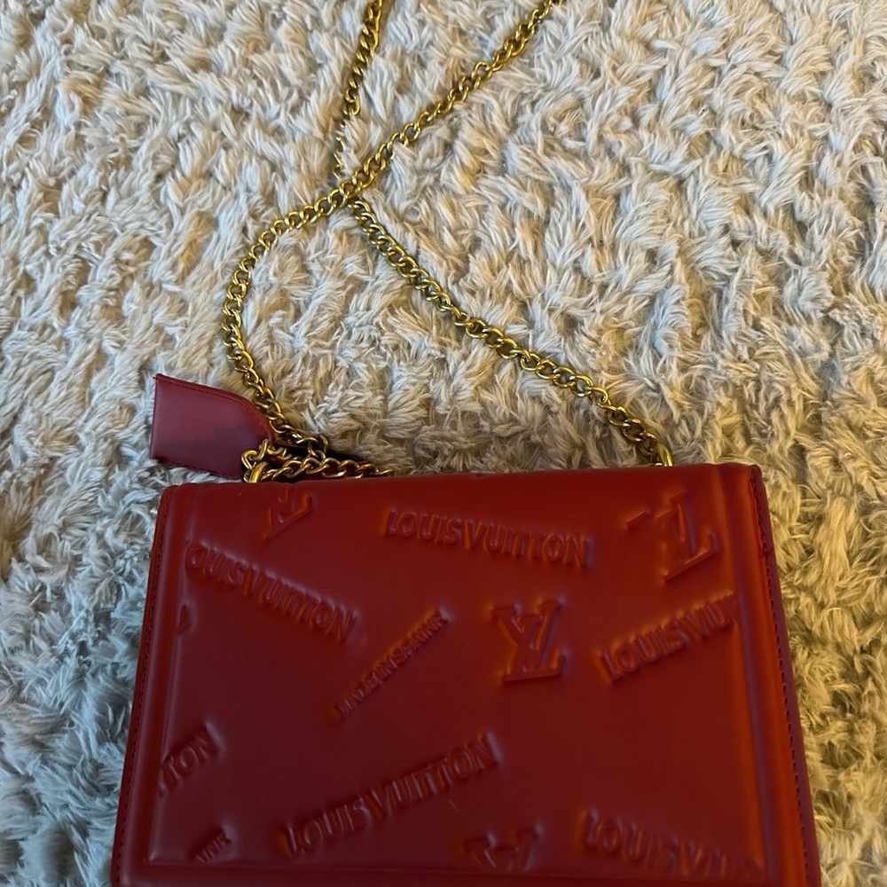 Upcycled Fashion Red Embossed Leather Chain Bag